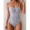 imageB2prity One Piece Swimsuit for Women Tummy Control Retro Bathing Suit Button Up Slimming SwimwearOrange Floral Print