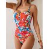 imageB2prity One Piece Swimsuit for Women Tummy Control Retro Bathing Suit Button Up Slimming SwimwearRed Floral Print