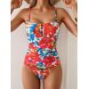 imageB2prity One Piece Swimsuit for Women Tummy Control Retro Bathing Suit Button Up Slimming SwimwearRed Floral Print