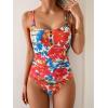 imageB2prity One Piece Swimsuit for Women Tummy Control Retro Bathing Suit Button Up Slimming SwimwearRed Floral Print