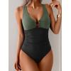 imageB2prity One Piece Swimsuit for Women Tummy Control Slimming Bathing Suit Deep V Neck Ruched Swim Suit Push Up SwimwearArmy Green black