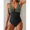 imageB2prity One Piece Swimsuit for Women Tummy Control Slimming Bathing Suit Deep V Neck Ruched Swim Suit Push Up SwimwearArmy Green black