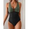 imageB2prity One Piece Swimsuit for Women Tummy Control Slimming Bathing Suit Deep V Neck Ruched Swim Suit Push Up SwimwearArmy Green black
