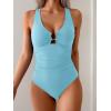 imageB2prity One Piece Swimsuit for Women Tummy Control Slimming Bathing Suit Deep V Neck Ruched Swim Suit Push Up SwimwearBaby Blue