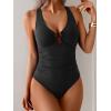 imageB2prity One Piece Swimsuit for Women Tummy Control Slimming Bathing Suit Deep V Neck Ruched Swim Suit Push Up SwimwearBlack