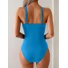 imageB2prity One Piece Swimsuit for Women Tummy Control Slimming Bathing Suit Deep V Neck Ruched Swim Suit Push Up SwimwearBlue