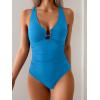 imageB2prity One Piece Swimsuit for Women Tummy Control Slimming Bathing Suit Deep V Neck Ruched Swim Suit Push Up SwimwearBlue