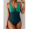 imageB2prity One Piece Swimsuit for Women Tummy Control Slimming Bathing Suit Deep V Neck Ruched Swim Suit Push Up SwimwearGreen peacock Green