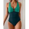 imageB2prity One Piece Swimsuit for Women Tummy Control Slimming Bathing Suit Deep V Neck Ruched Swim Suit Push Up SwimwearGreen peacock Green