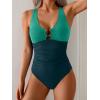 imageB2prity One Piece Swimsuit for Women Tummy Control Slimming Bathing Suit Deep V Neck Ruched Swim Suit Push Up SwimwearGreen peacock Green