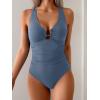 imageB2prity One Piece Swimsuit for Women Tummy Control Slimming Bathing Suit Deep V Neck Ruched Swim Suit Push Up SwimwearGrey Blue