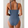 imageB2prity One Piece Swimsuit for Women Tummy Control Slimming Bathing Suit Deep V Neck Ruched Swim Suit Push Up SwimwearGrey Blue