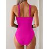imageB2prity One Piece Swimsuit for Women Tummy Control Slimming Bathing Suit Deep V Neck Ruched Swim Suit Push Up SwimwearHot Pink