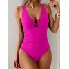imageB2prity One Piece Swimsuit for Women Tummy Control Slimming Bathing Suit Deep V Neck Ruched Swim Suit Push Up SwimwearHot Pink