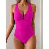 imageB2prity One Piece Swimsuit for Women Tummy Control Slimming Bathing Suit Deep V Neck Ruched Swim Suit Push Up SwimwearHot Pink
