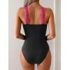 imageB2prity One Piece Swimsuit for Women Tummy Control Slimming Bathing Suit Deep V Neck Ruched Swim Suit Push Up SwimwearHot Pink black