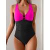 imageB2prity One Piece Swimsuit for Women Tummy Control Slimming Bathing Suit Deep V Neck Ruched Swim Suit Push Up SwimwearHot Pink black