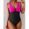 imageB2prity One Piece Swimsuit for Women Tummy Control Slimming Bathing Suit Deep V Neck Ruched Swim Suit Push Up SwimwearHot Pink black