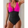 imageB2prity One Piece Swimsuit for Women Tummy Control Slimming Bathing Suit Deep V Neck Ruched Swim Suit Push Up SwimwearHot Pink black