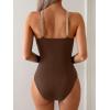 imageB2prity One Piece Swimsuit for Women Tummy Control Slimming Bathing Suit Deep V Neck Ruched Swim Suit Push Up SwimwearLight Brown brown