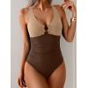 imageB2prity One Piece Swimsuit for Women Tummy Control Slimming Bathing Suit Deep V Neck Ruched Swim Suit Push Up SwimwearLight Brown brown