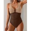 imageB2prity One Piece Swimsuit for Women Tummy Control Slimming Bathing Suit Deep V Neck Ruched Swim Suit Push Up SwimwearLight Brown brown