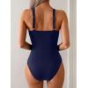 imageB2prity One Piece Swimsuit for Women Tummy Control Slimming Bathing Suit Deep V Neck Ruched Swim Suit Push Up SwimwearNavy Blue