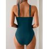 imageB2prity One Piece Swimsuit for Women Tummy Control Slimming Bathing Suit Deep V Neck Ruched Swim Suit Push Up SwimwearPeacock Green