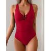 imageB2prity One Piece Swimsuit for Women Tummy Control Slimming Bathing Suit Deep V Neck Ruched Swim Suit Push Up SwimwearRed