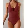 imageB2prity One Piece Swimsuit for Women Tummy Control Slimming Bathing Suit Deep V Neck Ruched Swim Suit Push Up SwimwearRed Brown