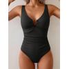 imageB2prity One Piece Swimsuit for Women Tummy Control Slimming Bathing Suit Deep V Neck Ruched Swim Suit Push Up SwimwearRibbed black