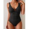 imageB2prity One Piece Swimsuit for Women Tummy Control Slimming Bathing Suit Deep V Neck Ruched Swim Suit Push Up SwimwearRibbed black