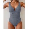 imageB2prity One Piece Swimsuit for Women Tummy Control Slimming Bathing Suit Deep V Neck Ruched Swim Suit Push Up SwimwearRibbed gray