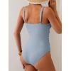 imageB2prity One Piece Swimsuit for Women Tummy Control Slimming Bathing Suit Deep V Neck Ruched Swim Suit Push Up SwimwearRibbed grey Blue