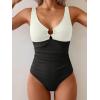 imageB2prity One Piece Swimsuit for Women Tummy Control Slimming Bathing Suit Deep V Neck Ruched Swim Suit Push Up SwimwearRibbed white and Black