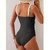 imageB2prity One Piece Swimsuit for Women Tummy Control Slimming Bathing Suit Deep V Neck Ruched Swim Suit Push Up SwimwearRibbed white and Black