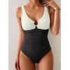 imageB2prity One Piece Swimsuit for Women Tummy Control Slimming Bathing Suit Deep V Neck Ruched Swim Suit Push Up SwimwearRibbed white and Black