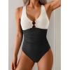 imageB2prity One Piece Swimsuit for Women Tummy Control Slimming Bathing Suit Deep V Neck Ruched Swim Suit Push Up SwimwearWhite black