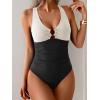 imageB2prity One Piece Swimsuit for Women Tummy Control Slimming Bathing Suit Deep V Neck Ruched Swim Suit Push Up SwimwearWhite black