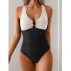 imageB2prity One Piece Swimsuit for Women Tummy Control Slimming Bathing Suit Deep V Neck Ruched Swim Suit Push Up SwimwearWhite black