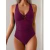 imageB2prity One Piece Swimsuit for Women Tummy Control Slimming Bathing Suit Deep V Neck Ruched Swim Suit Push Up SwimwearWine Red