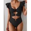 imageB2prity Womens One Piece Swimsuit Ruffle Sleeve Cut Out Bathing Suit Tie Back High Waisted Swim SuitBlack