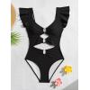 imageB2prity Womens One Piece Swimsuit Ruffle Sleeve Cut Out Bathing Suit Tie Back High Waisted Swim SuitBlack