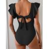 imageB2prity Womens One Piece Swimsuit Ruffle Sleeve Cut Out Bathing Suit Tie Back High Waisted Swim SuitBlack