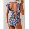 imageB2prity Womens One Piece Swimsuit Ruffle Sleeve Cut Out Bathing Suit Tie Back High Waisted Swim SuitBrown Feather Print