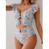 imageB2prity Womens One Piece Swimsuit Ruffle Sleeve Cut Out Bathing Suit Tie Back High Waisted Swim SuitOrange Floral
