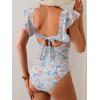 imageB2prity Womens One Piece Swimsuit Ruffle Sleeve Cut Out Bathing Suit Tie Back High Waisted Swim SuitOrange Floral