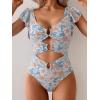 imageB2prity Womens One Piece Swimsuit Ruffle Sleeve Cut Out Bathing Suit Tie Back High Waisted Swim SuitOrange Floral