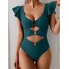 imageB2prity Womens One Piece Swimsuit Ruffle Sleeve Cut Out Bathing Suit Tie Back High Waisted Swim SuitPeacock Green
