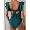 imageB2prity Womens One Piece Swimsuit Ruffle Sleeve Cut Out Bathing Suit Tie Back High Waisted Swim SuitPeacock Green